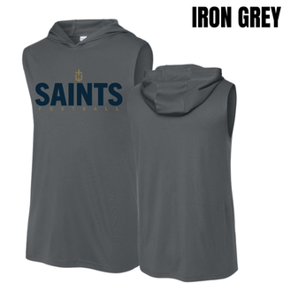 Iron Grey Topeka Saints Bold Emblem Football Competitor Sleeveless Hoodie front and back views
