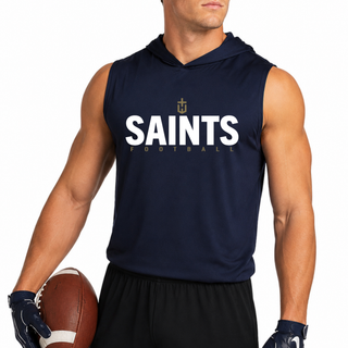 True Navy Topeka Saints Bold Emblem Football Competitor Sleeveless Hoodie shown on a football player