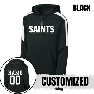 Black Topeka Saints Bold Emblem Football Fan Favorite Hoodie with optional player name and number on back