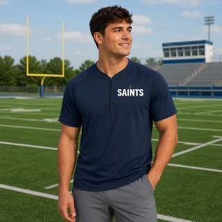 True Navy Topeka Saints Bold Emblem Football Repeat Half-Zip Short Sleeve Jacket shown on a model