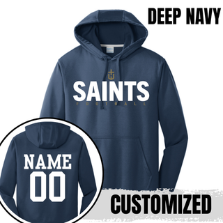 Deep Navy Topeka Saints Bold Emblem Football Performance Fleece Hoodie with optional player name and number on back
