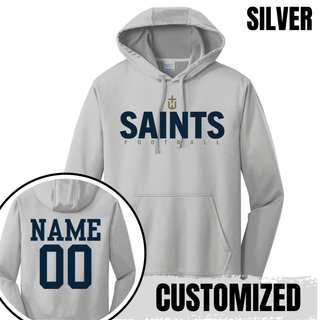 Silver Topeka Saints Bold Emblem Football Performance Fleece Hoodie with optional player name and number on back