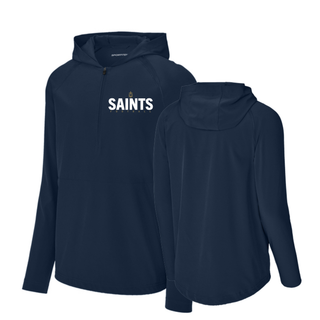 True Navy Topeka Saints Bold Emblem Football Repeat Half-Zip Hooded Jacket front and back views