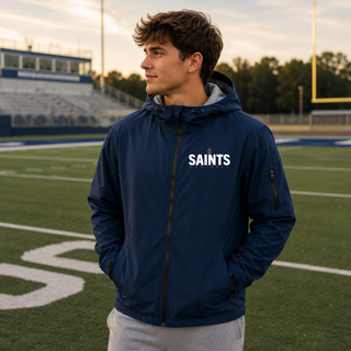 True Navy Topeka Saints Bold Emblem Football Waterproof Insulated Jacket shown on a model