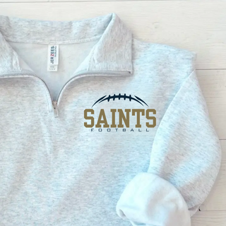 Ash grey fleece quarter-zip with Topeka Saints Classic Football Laces design on the left chest