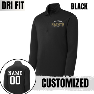 Black Topeka Saints performance quarter-zip with Classic Football Laces chest design and optional back personalization