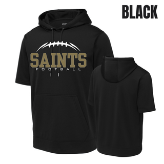 Black short sleeve hooded pullover with Topeka Saints Classic Football Laces graphic shown from the front and back