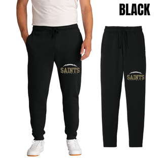 Black Topeka Saints Classic Football Laces Core Fleece Joggers shown on a model and flat
