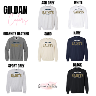 Topeka Saints Classic Football Laces crewneck options in Ash Grey, White, Graphite Heather, Sand, Navy, Sport Grey, and Black