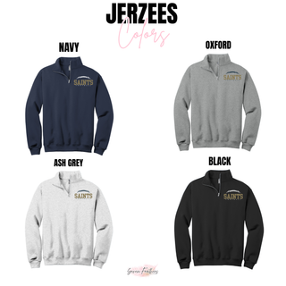 Navy, oxford, ash grey, and black fleece quarter-zips with Topeka Saints Classic Football Laces left-chest design