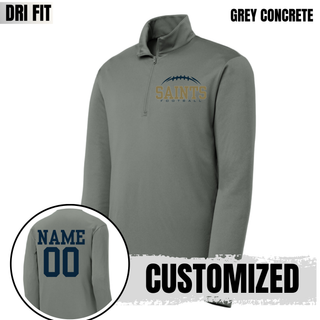 Grey concrete Topeka Saints performance quarter-zip with Classic Football Laces chest design and optional back personalization