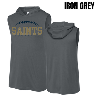 Front and back views of an iron grey Topeka Saints Classic Football Laces sleeveless hoodie