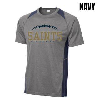 Grey and navy colorblock performance top with Topeka Saints Classic Football Laces front design