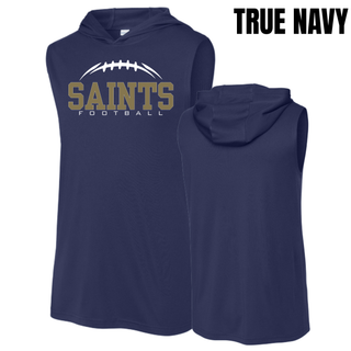 Front and back views of a true navy Topeka Saints Classic Football Laces sleeveless hoodie
