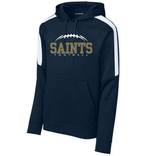 Navy fan favorite hoodie with white contrast panels and Topeka Saints Classic Football Laces front design