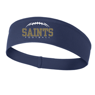 True navy performance headband with Topeka Saints Classic Football Laces graphic centered on the front