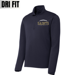 True navy performance quarter-zip with Topeka Saints Classic Football Laces left-chest design