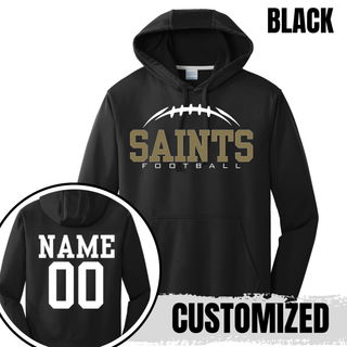 Black Topeka Saints Classic Football Laces Performance Fleece Hoodie with optional player name and number on back