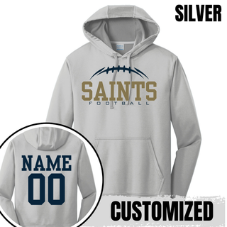 Silver Topeka Saints Classic Football Laces Performance Fleece Hoodie with optional player name and number on back