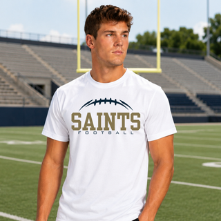 White Topeka Saints Classic Football Laces Top shown on a model at a football field