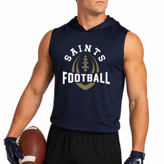 Model wearing Topeka Saints Football Outline Competitor Sleeveless Hoodie in true navy