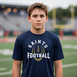 Deep navy Topeka Saints Football Outline performance top modeled on a football field