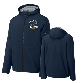 True navy Topeka Saints Football Outline waterproof insulated jacket front and back view