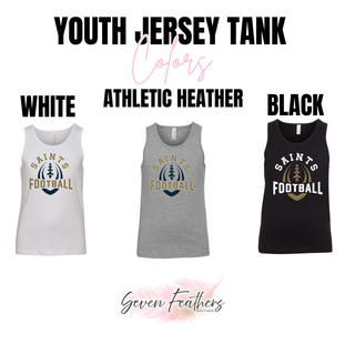 Topeka Saints Football Outline youth jersey tanks in white, athletic heather grey, and black