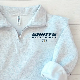 Ash grey Topeka Saints Full Speed Football NuBlend Fleece Quarter-Zip shown in a flat lay with rolled sleeve
