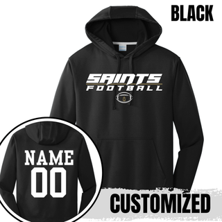 Black Topeka Saints Full Speed Football performance fleece hoodie with personalized player name and number on the back