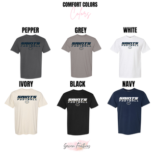 Topeka Saints Full Speed Football Comfort Colors tee options in pepper, grey, white, ivory, black, and navy