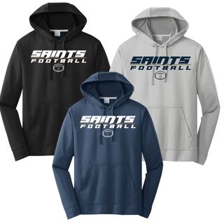 Topeka Saints Full Speed Football performance fleece hoodies in black, silver, and deep navy