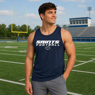 Model wearing a True Navy Topeka Saints Full Speed Football PosiCharge Competitor Tank on a football field