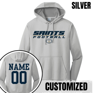 Silver Topeka Saints Full Speed Football performance fleece hoodie with personalized player name and number on the back