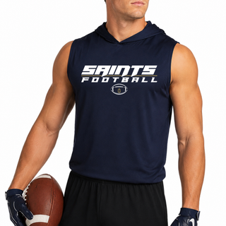 Model wearing a Topeka Saints Full Speed Football Competitor Sleeveless Hoodie in True Navy