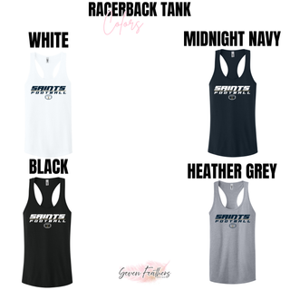 White, Midnight Navy, Black, and Heather Grey options for the Topeka Saints Full Speed Football Women's Ideal Racerback Tank