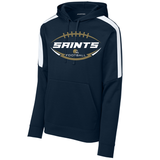 Navy and white Topeka Saints gridiron crest colorblock performance hoodie