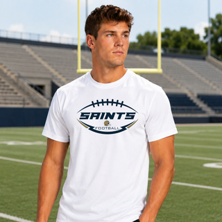 White Topeka Saints gridiron crest top modeled on a football field