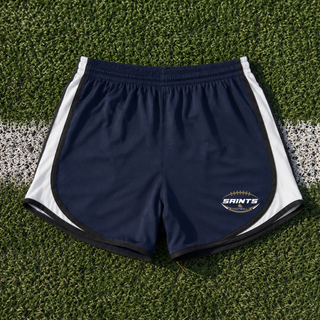 Navy and white Topeka Saints gridiron crest women’s performance shorts
