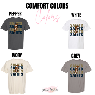 Topeka Saints stacked football bolt garment-dyed top color options in pepper, white, ivory, and grey