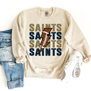 Ivory crewneck with Topeka Saints stacked football bolt graphic