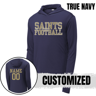 True navy Topeka Saints textured varsity football performance hoodie with personalized back option