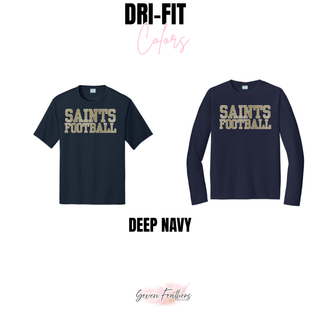 Deep navy Topeka Saints textured varsity football performance tops in short sleeve and long sleeve styles