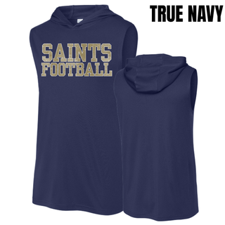 True navy Topeka Saints textured varsity football sleeveless performance hoodie shown from the front and back