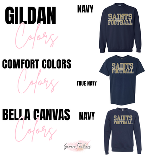 Topeka Saints textured varsity football top in navy short sleeve, long sleeve, and crewneck options
