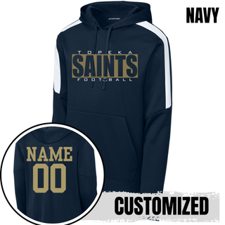 Navy Topeka Saints varsity block football colorblock hoodie with optional player name and number on the back