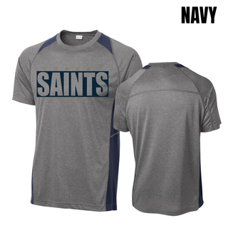 Navy Topeka Saints varsity block football colorblock performance top shown from the front and back