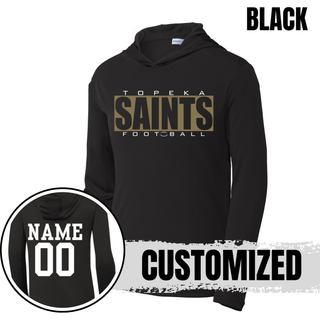 Black Topeka Saints varsity block football performance hoodie with optional player name and number on the back