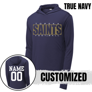 True navy Topeka Saints varsity block football performance hoodie with optional player name and number on the back