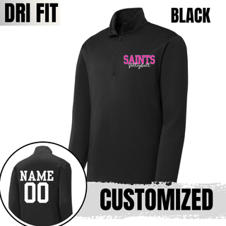 Black Dri-Fit Quarter Zip Pullover front design with customizable name and number on back, Topeka Saints Volleyball